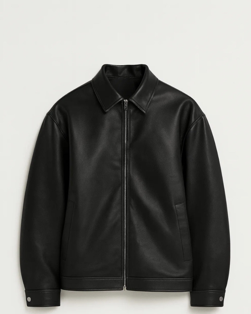 Men's Leather Jacket – Zip-Front Relaxed Fit