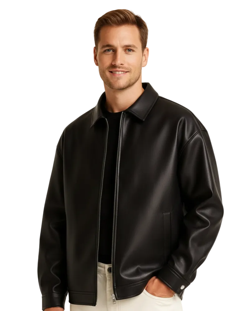 Men's Leather Jacket – Zip-Front Relaxed Fit
