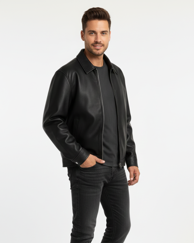 Men's Leather Jacket – Zip-Front Relaxed Fit