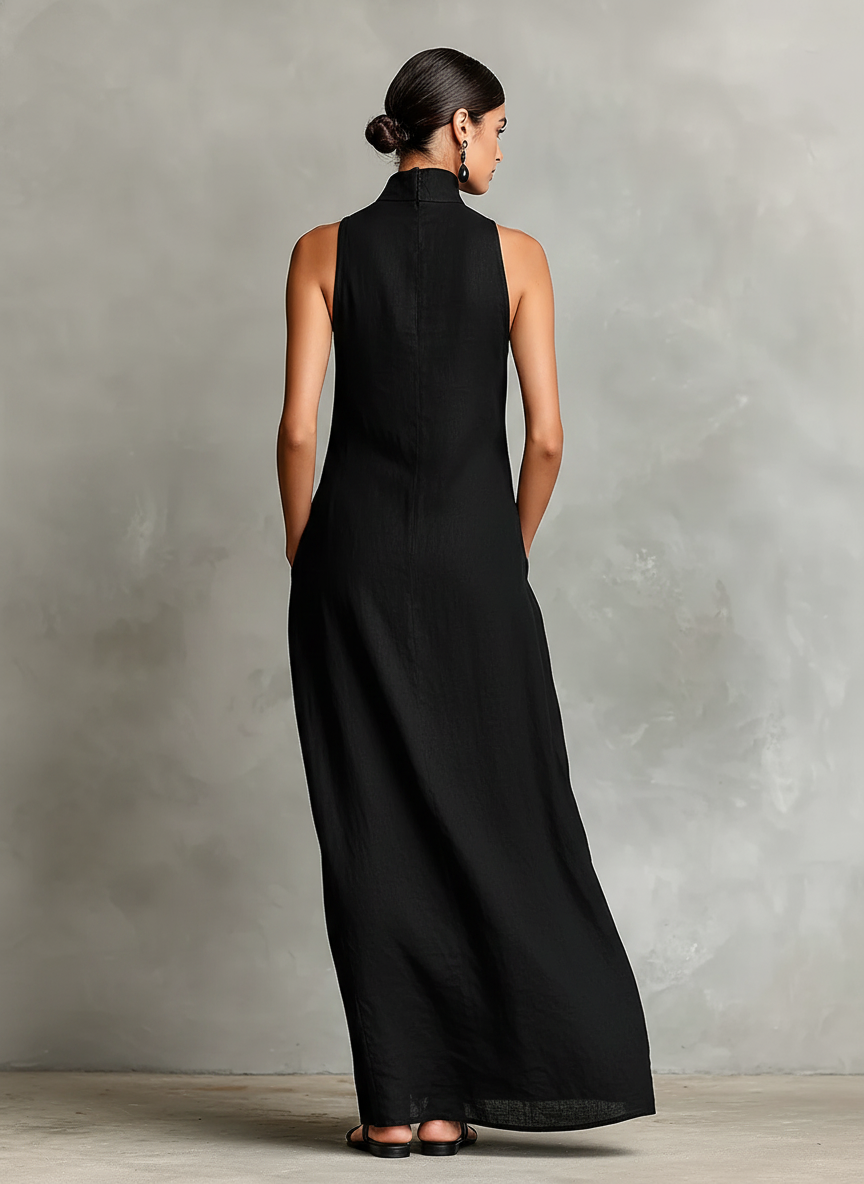 Women's High-Neck Maxi Dress – Floor-Length Flowing Fit