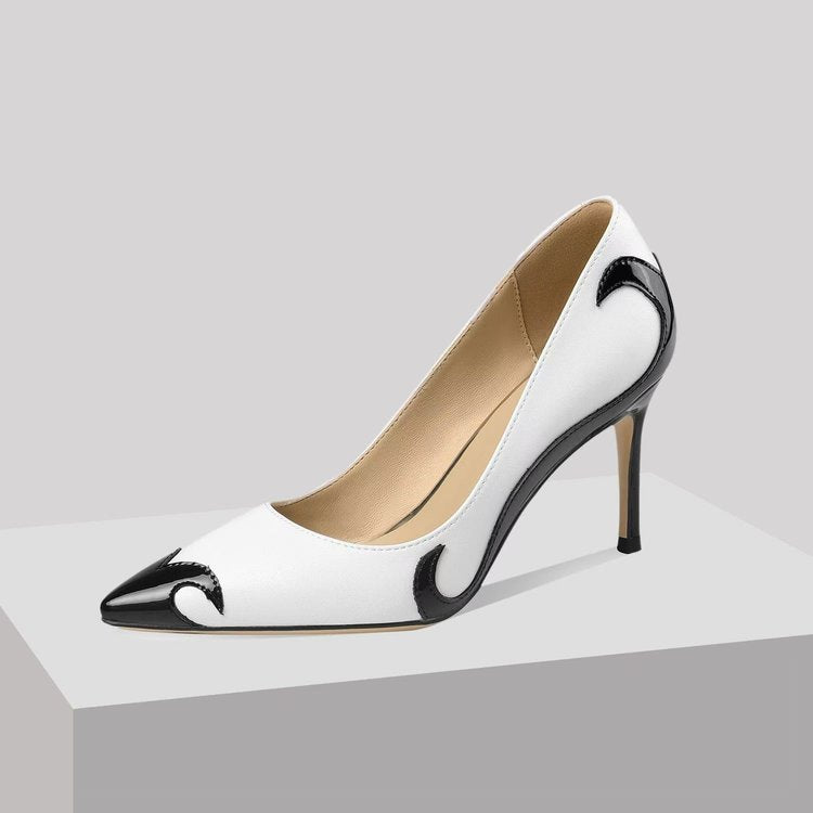 Women's Pointed Toe Heels – Contrast Detail Leather