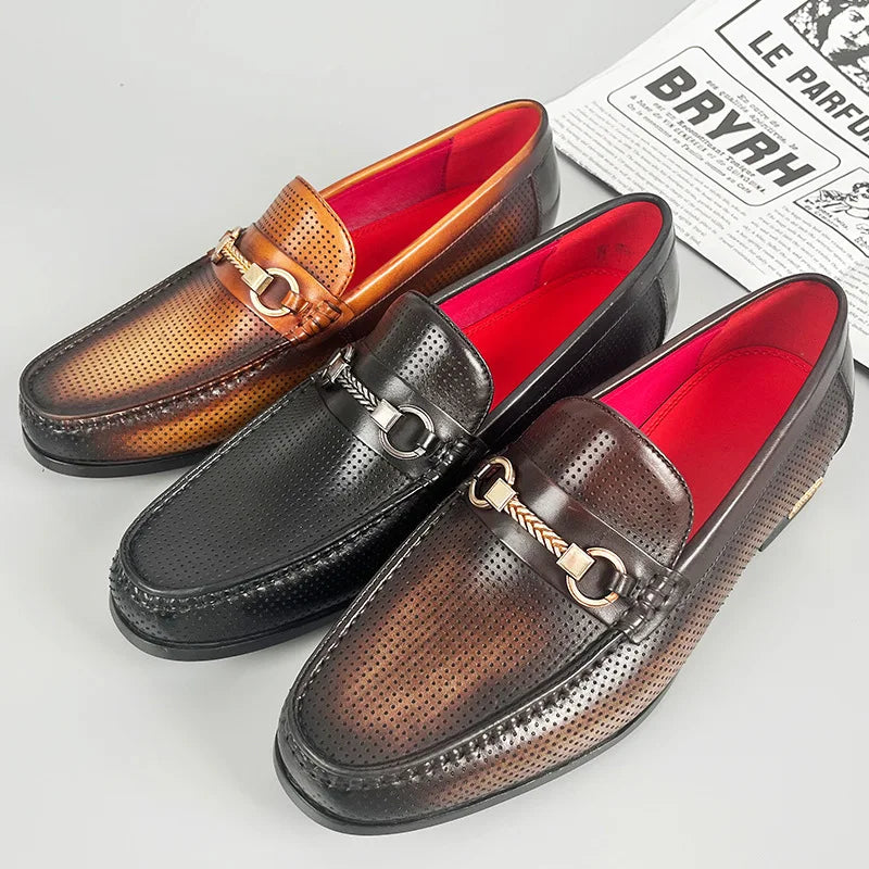 Men's Perforated Leather Loafers – Cushioned Non-Slip Sole
