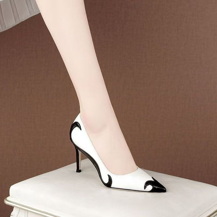 Women's Pointed Toe Heels – Contrast Detail Leather