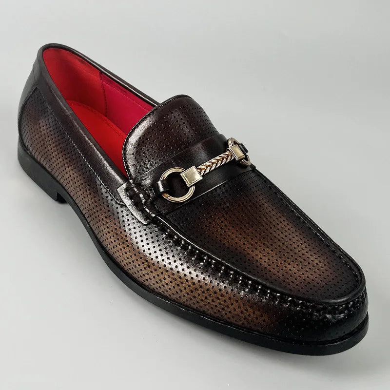 Men's Perforated Leather Loafers – Cushioned Non-Slip Sole