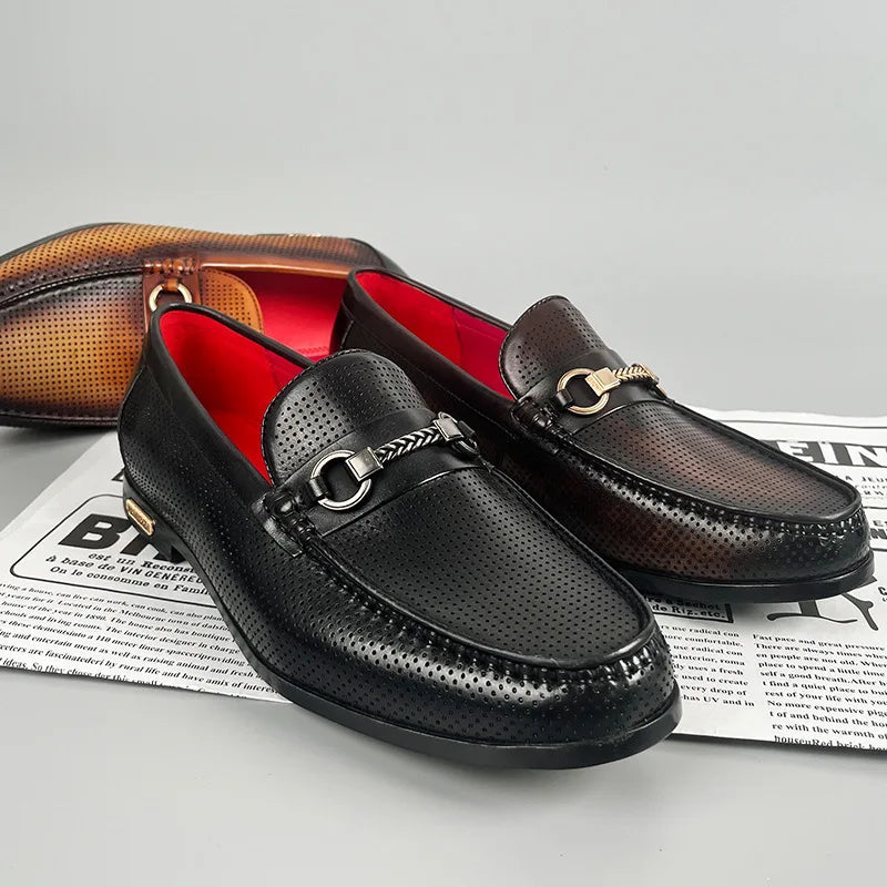 Men's Perforated Leather Loafers – Cushioned Non-Slip Sole