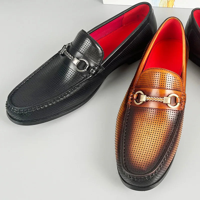 Men's Perforated Leather Loafers – Cushioned Non-Slip Sole