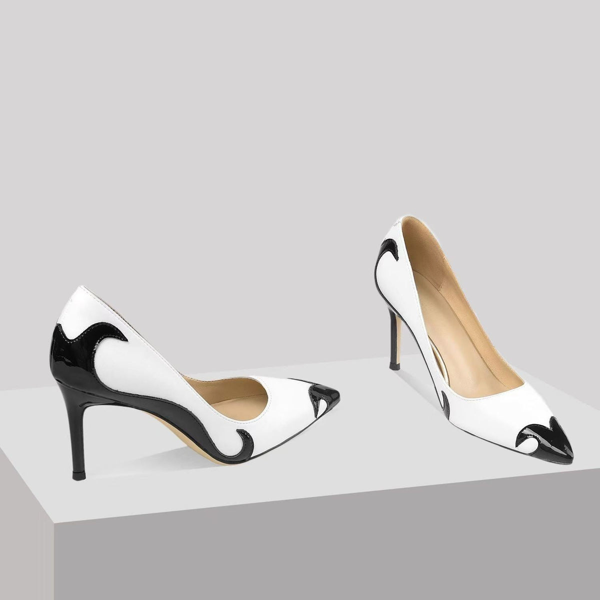 Women's Pointed Toe Heels – Contrast Detail Leather
