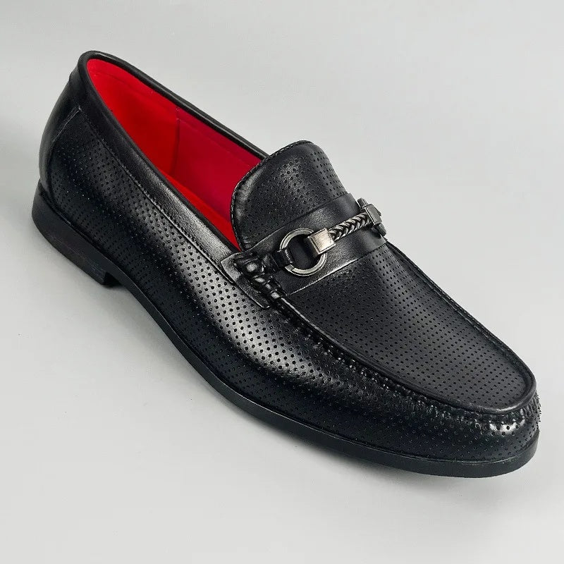 Men's Perforated Leather Loafers – Cushioned Non-Slip Sole