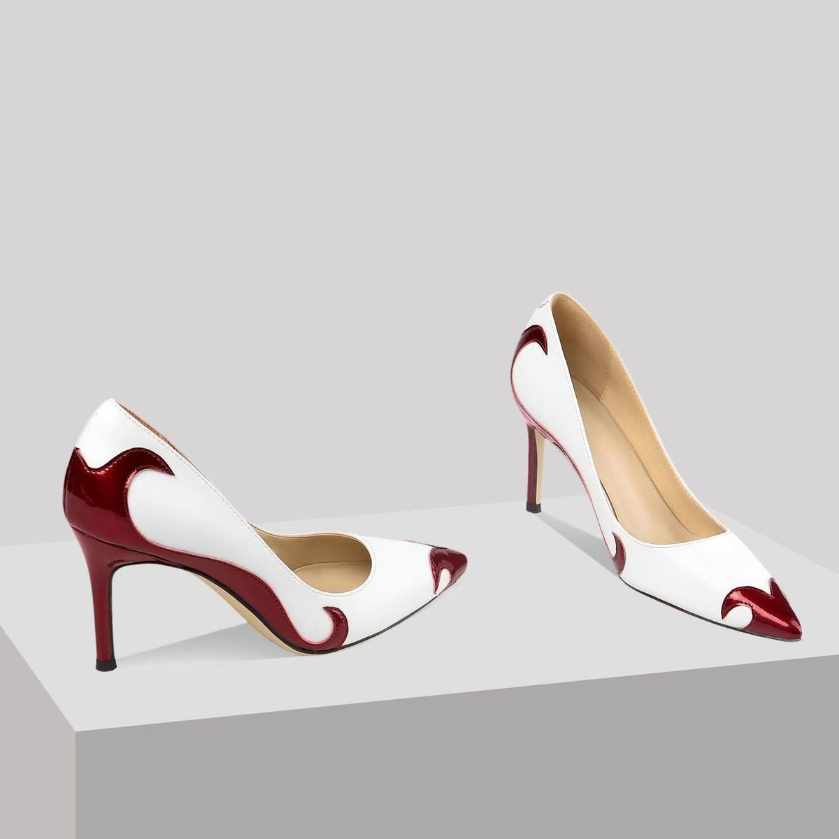 Women's Pointed Toe Heels – Contrast Detail Leather