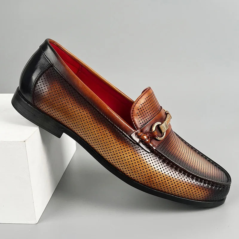 Men's Perforated Leather Loafers – Cushioned Non-Slip Sole