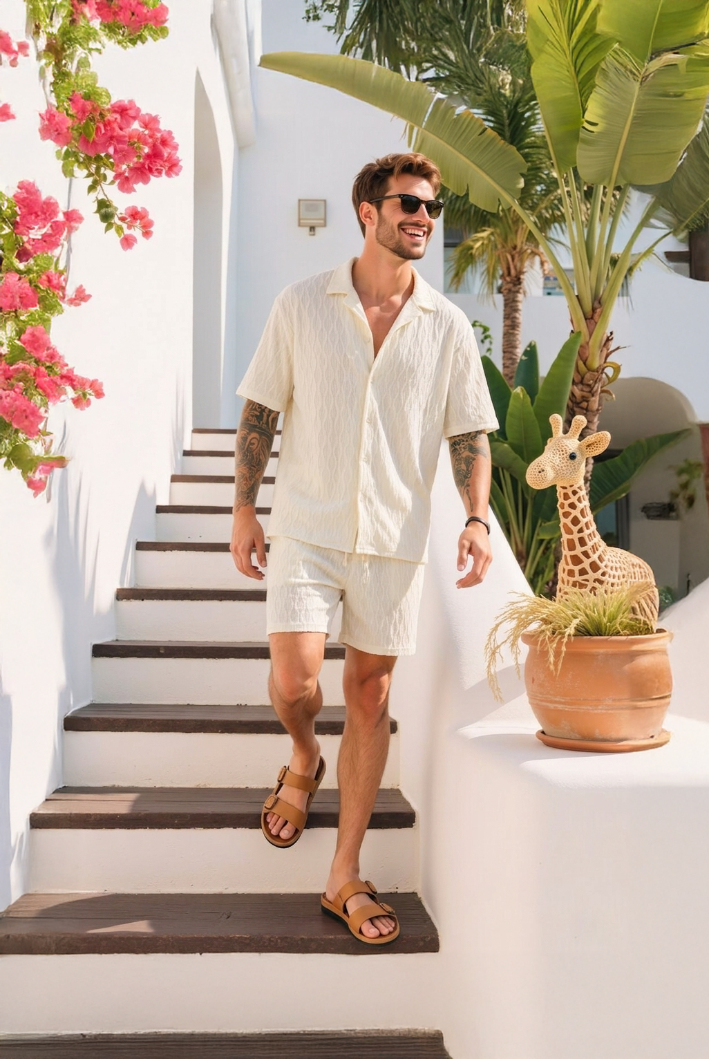 Men's Shirt and Shorts Set – Relaxed Open-Collar Fit