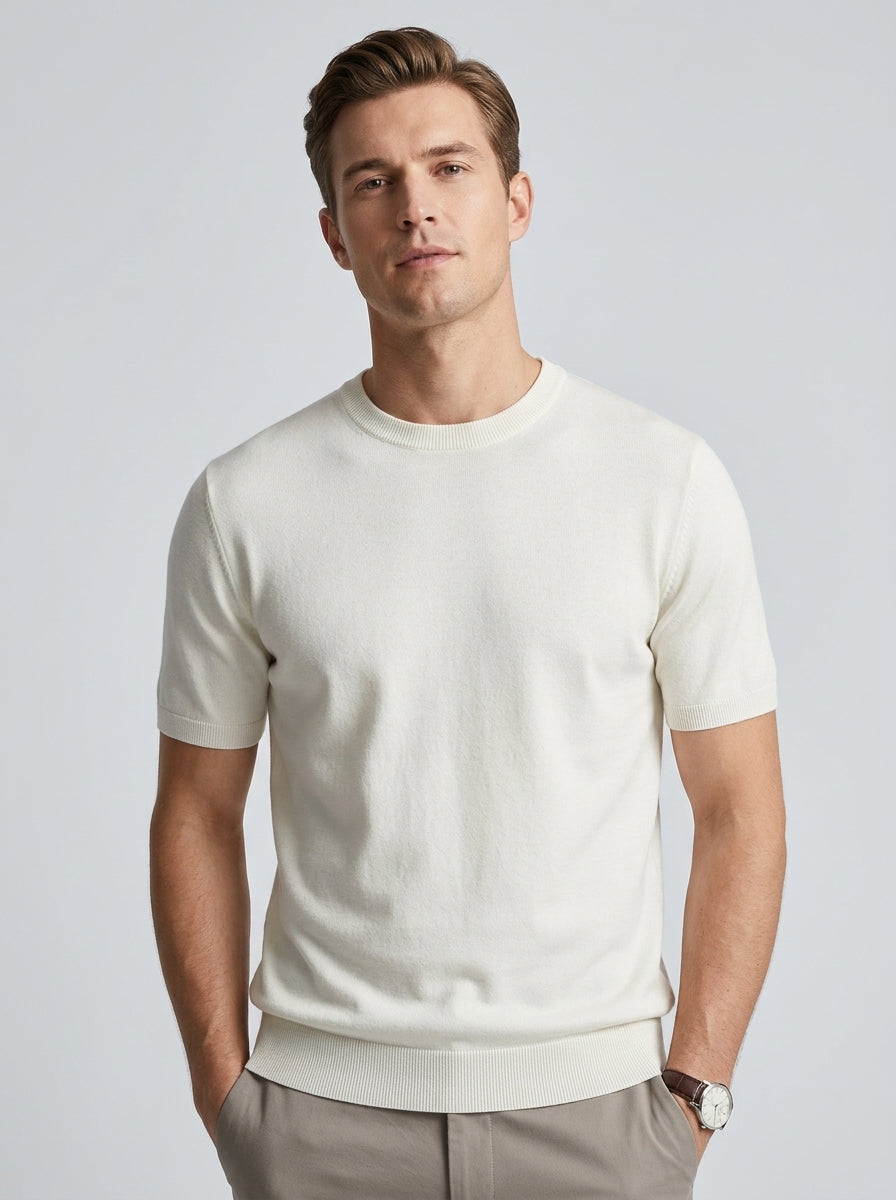 Men's Crew Neck T-Shirt – Fine-Knit Fitted Cut