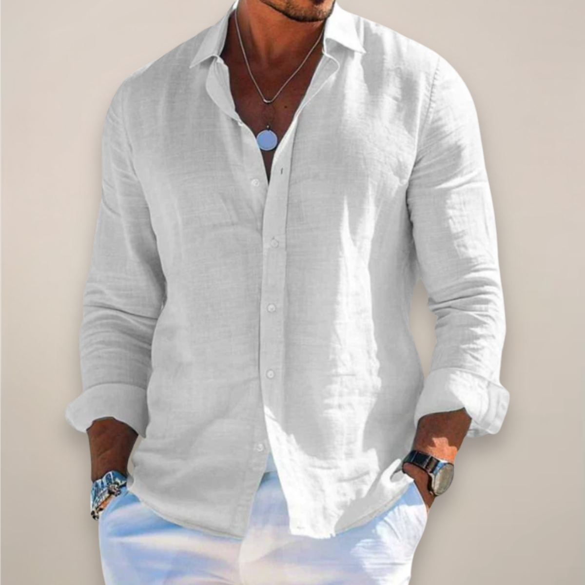 Men's Linen Long Sleeve Shirt – Classic Collar Relaxed Fit