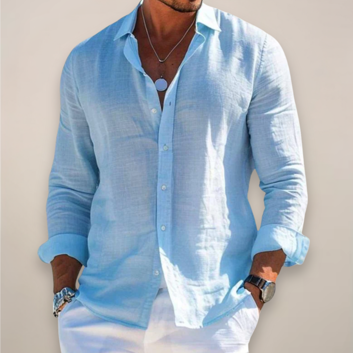 Men's Linen Long Sleeve Shirt – Classic Collar Relaxed Fit