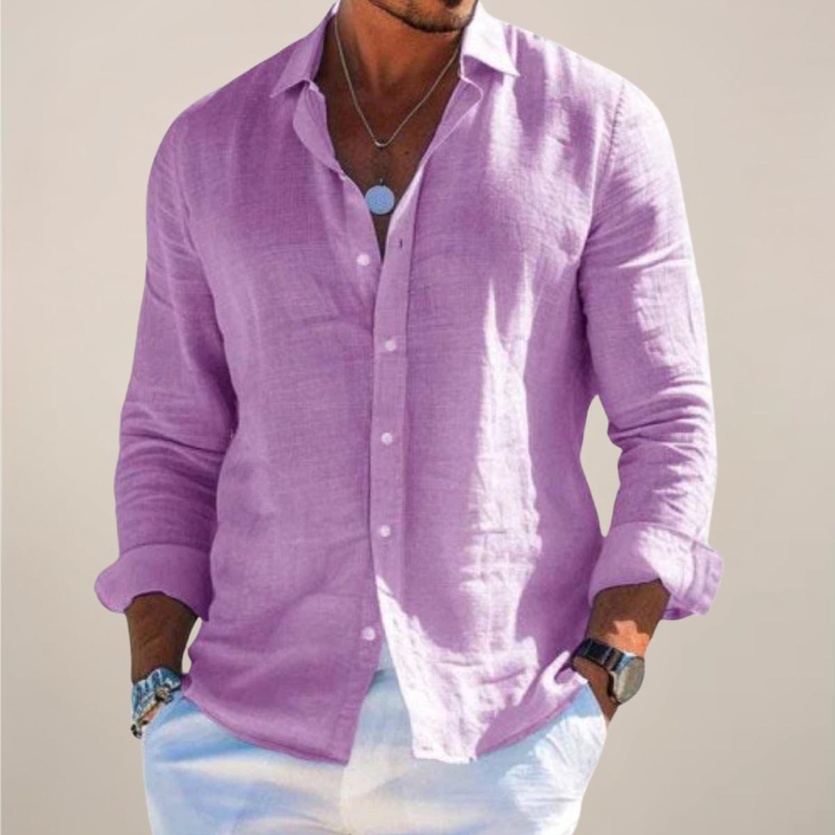 Men's Linen Long Sleeve Shirt – Classic Collar Relaxed Fit
