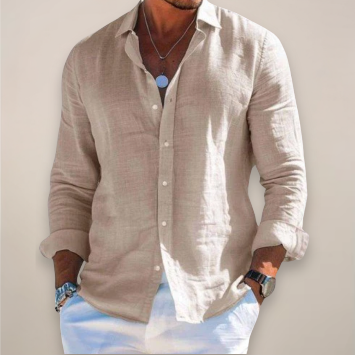 Men's Linen Long Sleeve Shirt – Classic Collar Relaxed Fit
