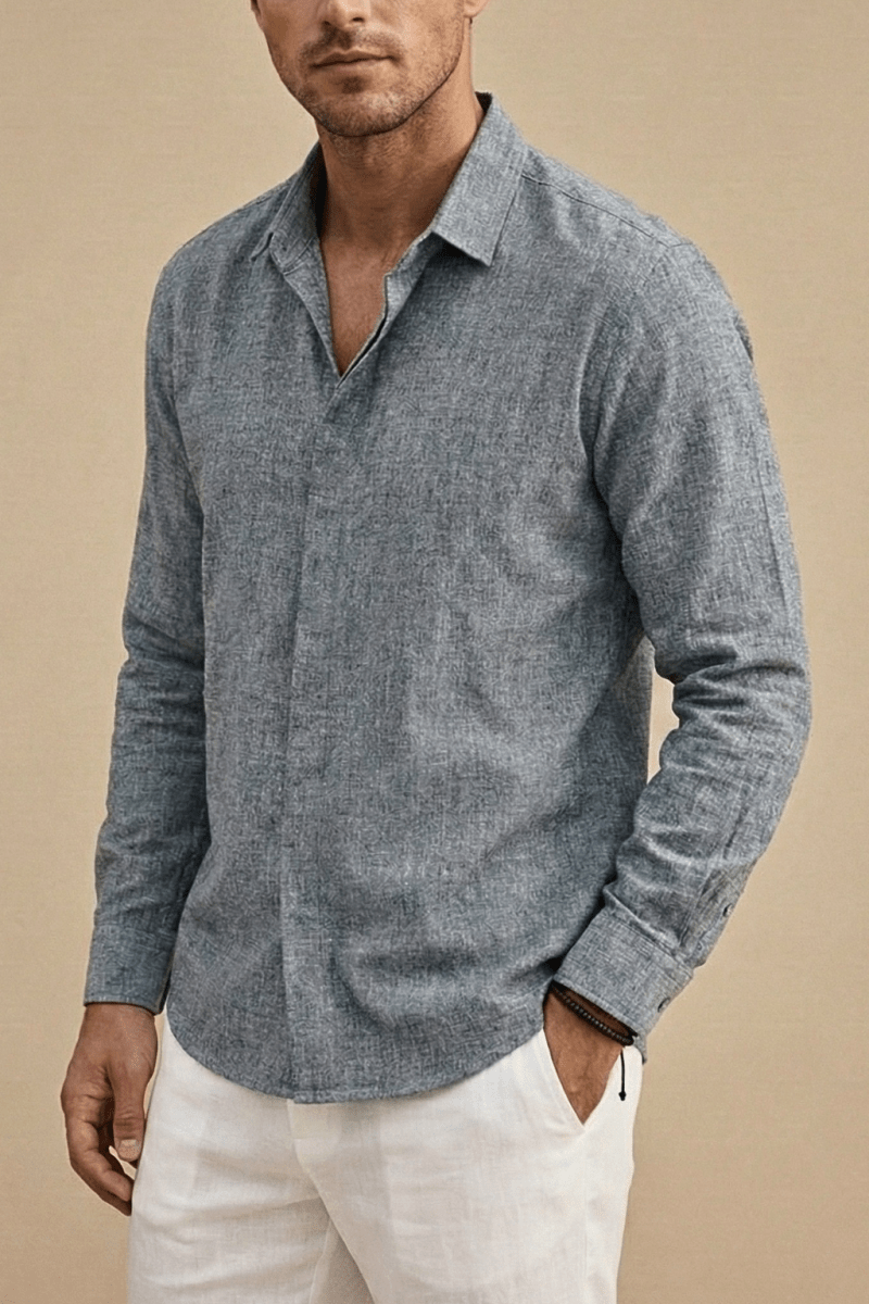 Men's Long Sleeve Shirt – Spread Collar Hemp Blend