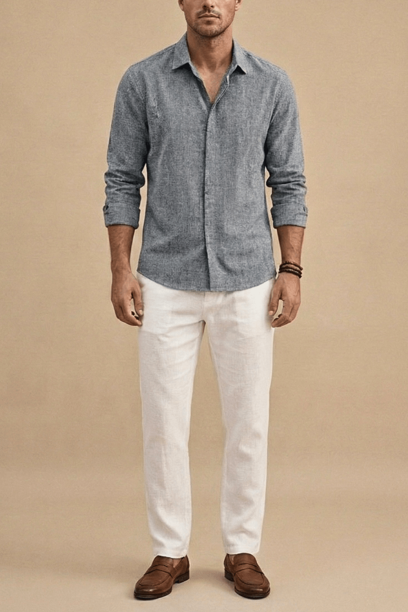Men's Long Sleeve Shirt – Spread Collar Hemp Blend