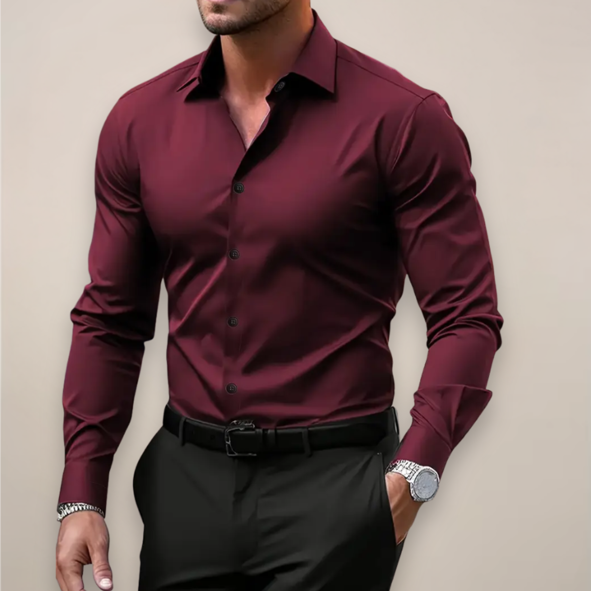 Men's Stretch Button-Up Shirt – Slim Long-Sleeve Fit