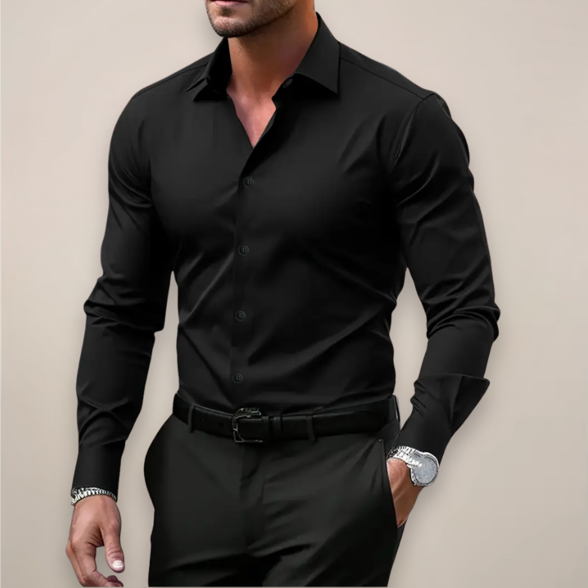 Men's Stretch Button-Up Shirt – Slim Long-Sleeve Fit