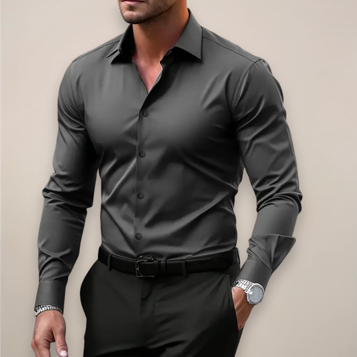 Men's Stretch Button-Up Shirt – Slim Long-Sleeve Fit