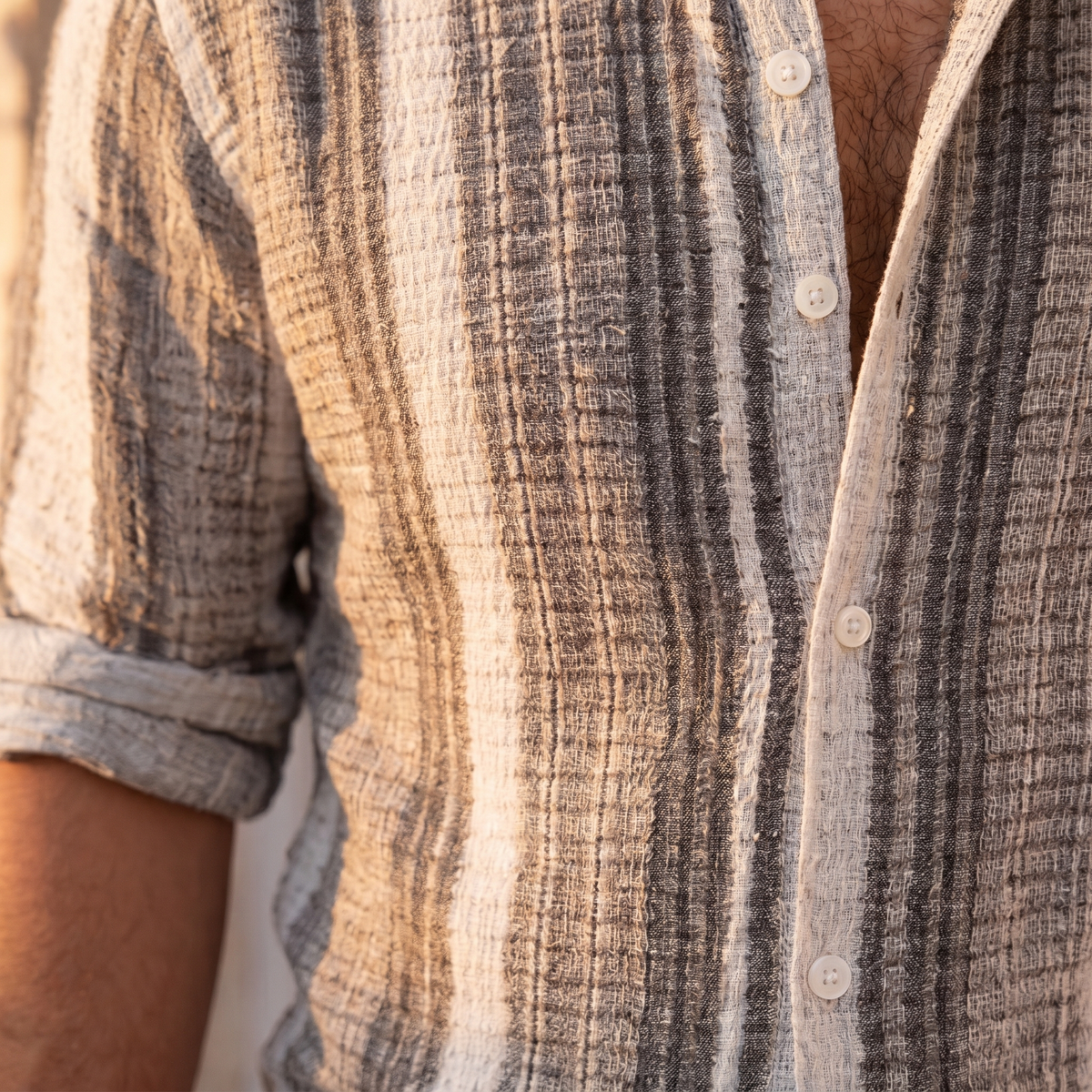 Men's Short-Sleeve Striped Shirt – Textured Weave