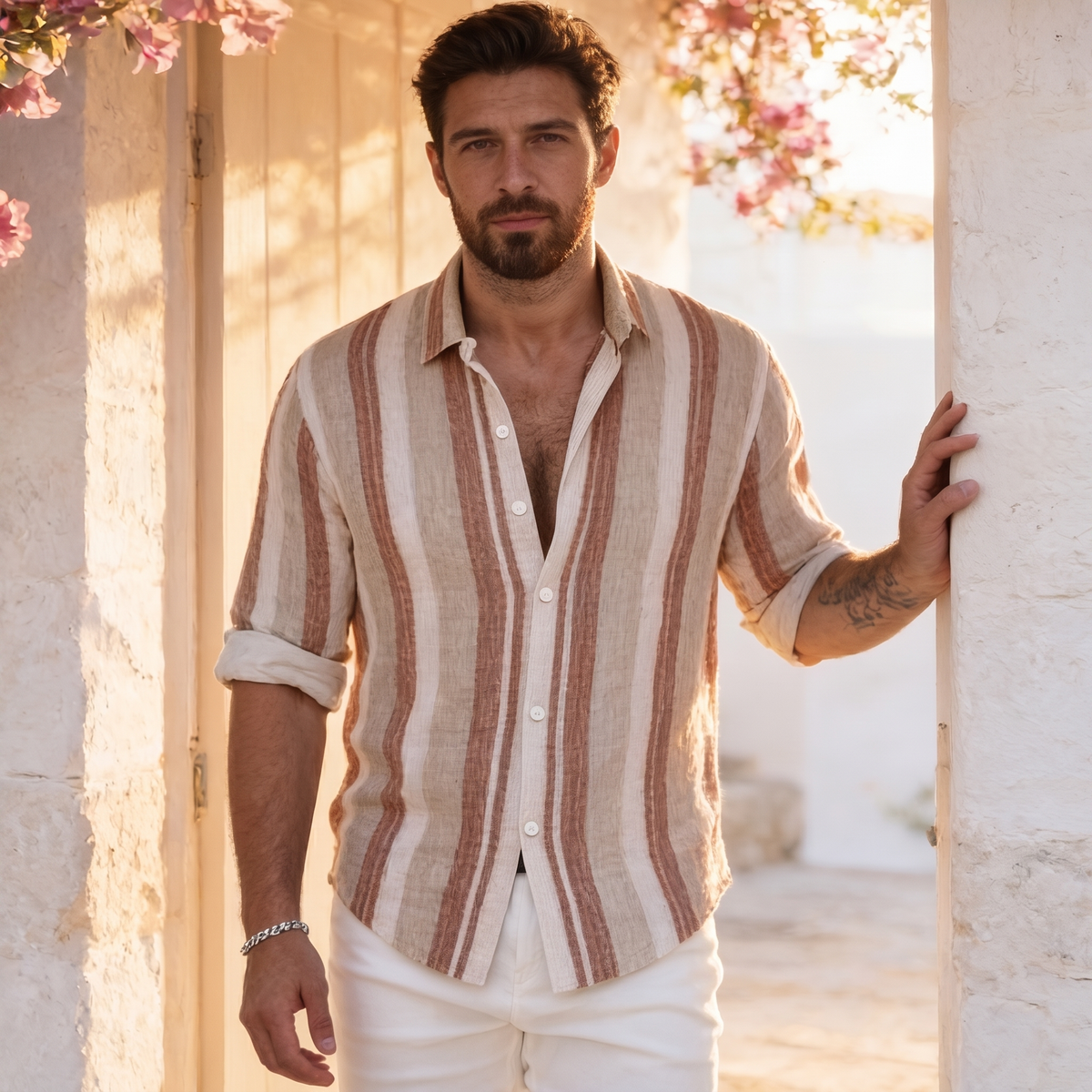 Men's Short-Sleeve Striped Shirt – Textured Weave