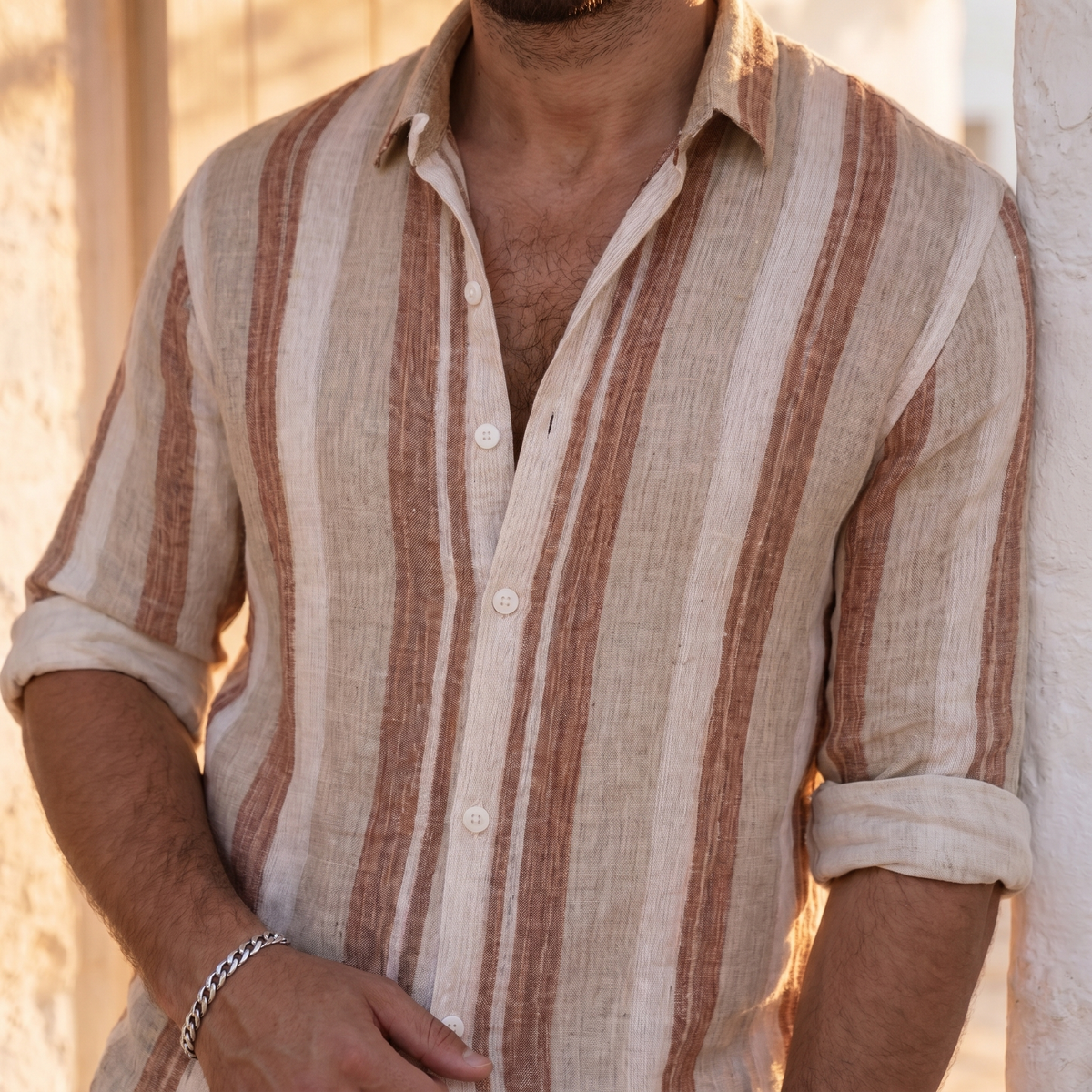 Men's Short-Sleeve Striped Shirt – Textured Weave
