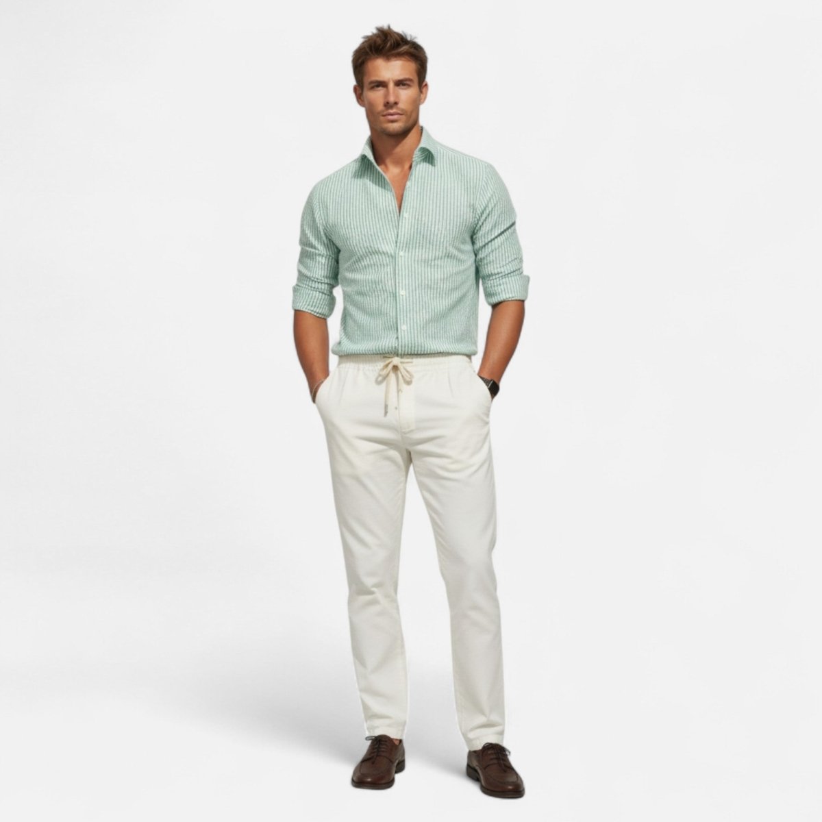Men's Slim Striped Shirt – Tailored Button-Front Fit