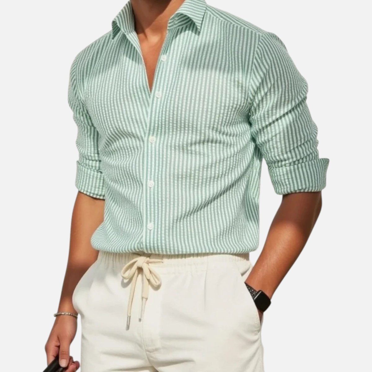 Men's Slim Striped Shirt – Tailored Button-Front Fit