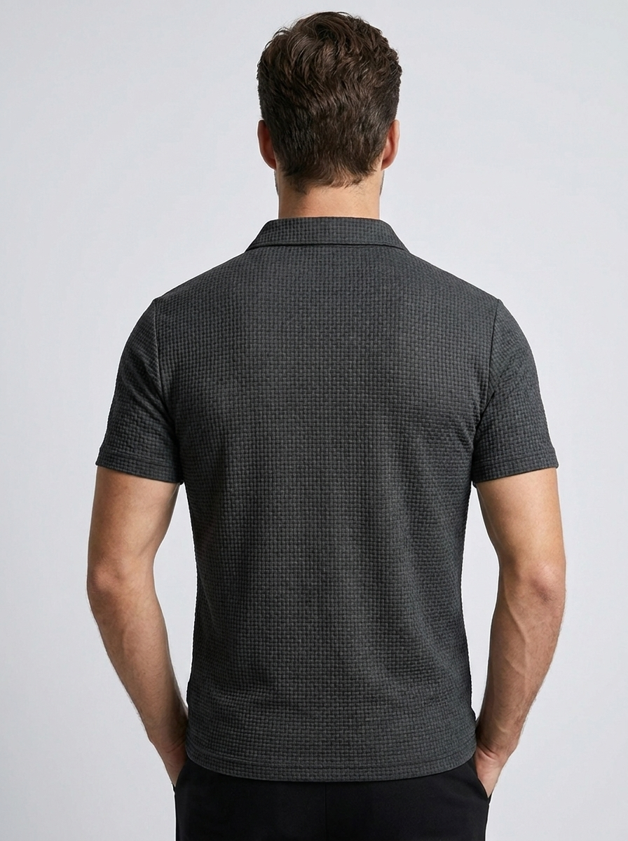 Men's Waffle-Knit Polo – Structured Ribbed Collar