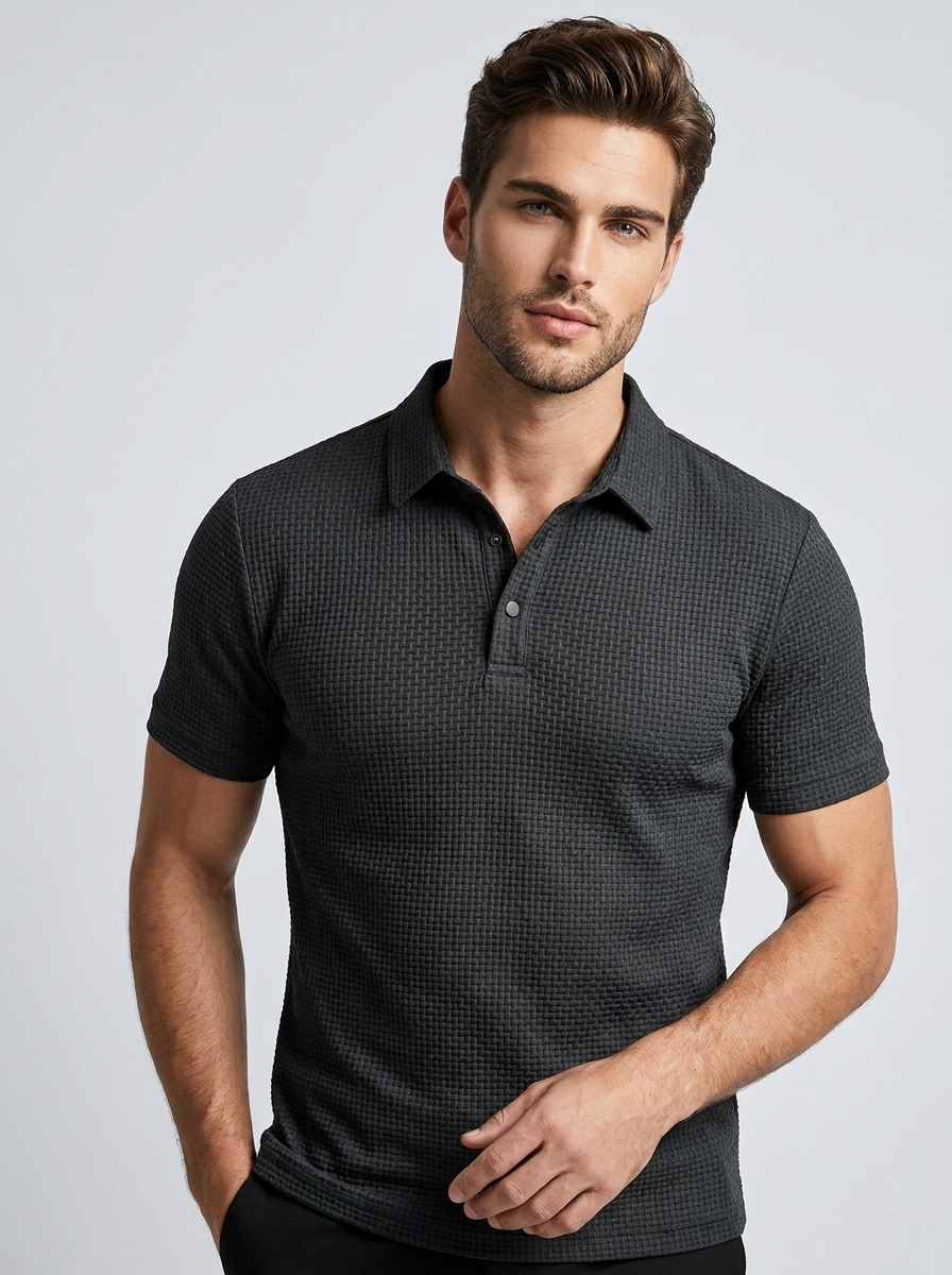 Men's Waffle-Knit Polo – Structured Ribbed Collar