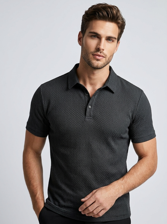 Men's Waffle-Knit Polo – Structured Ribbed Collar