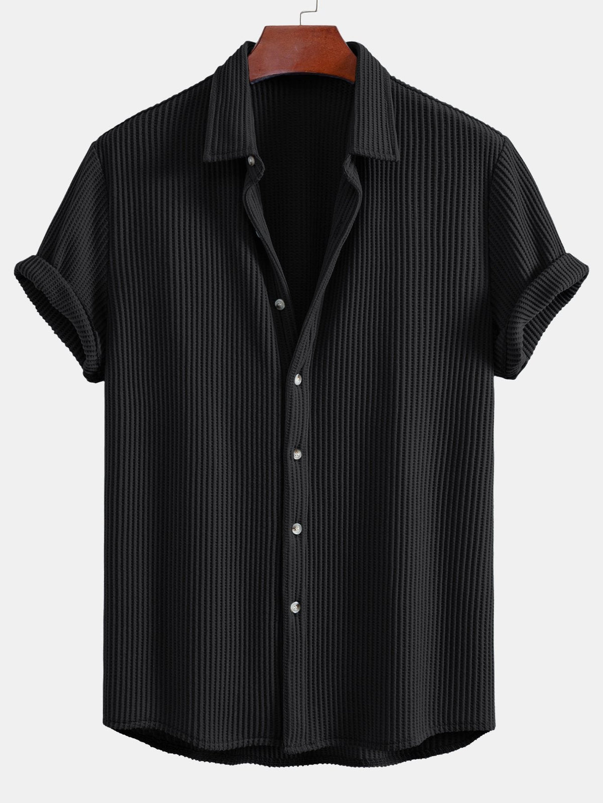Men's Waffle-Knit Button-Up Shirt – Regular Textured Fit