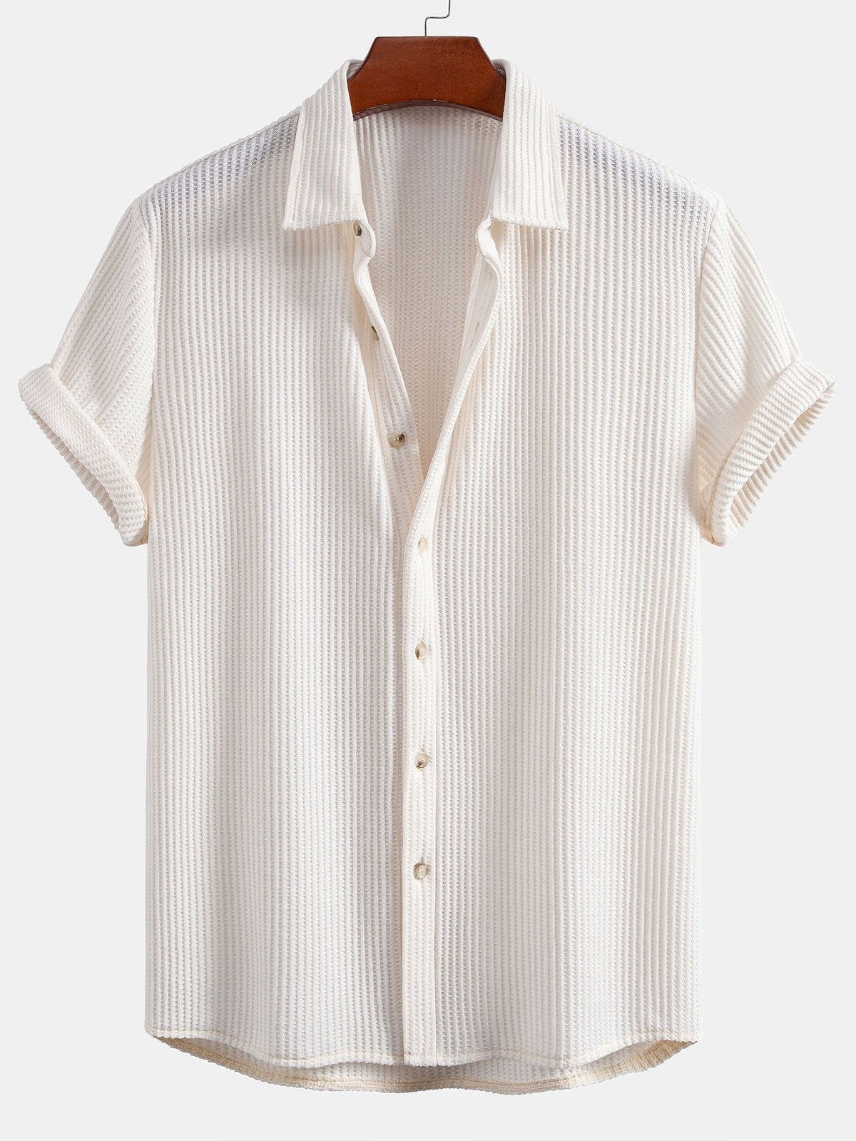 Men's Waffle-Knit Button-Up Shirt – Regular Textured Fit