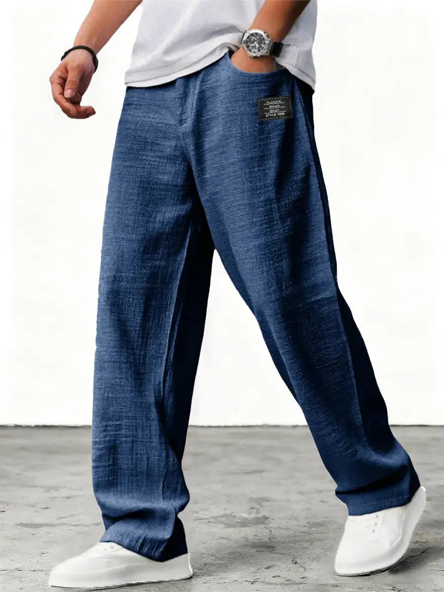 Men's Wide-Leg Cotton-Blend Pants – Relaxed Straight Fit