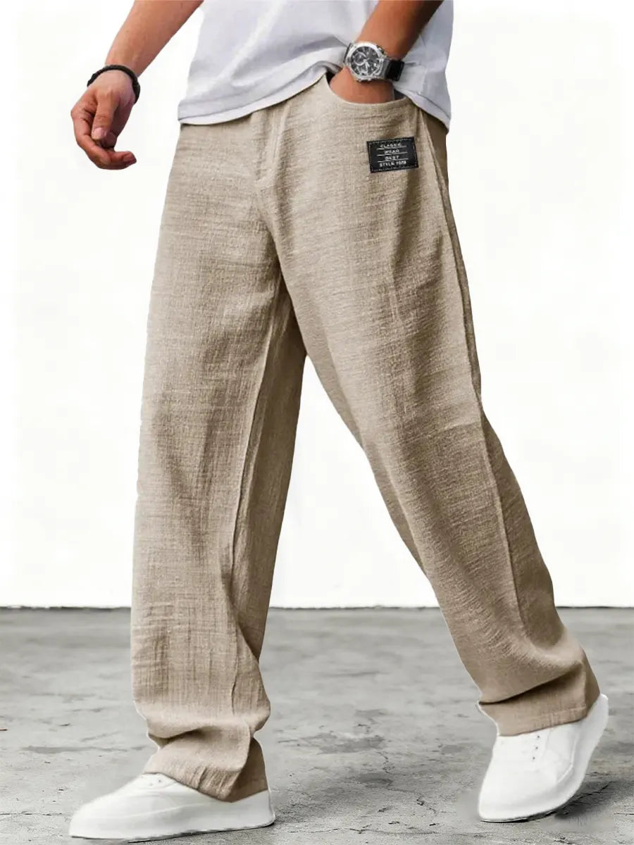 Men's Wide-Leg Cotton-Blend Pants – Relaxed Straight Fit