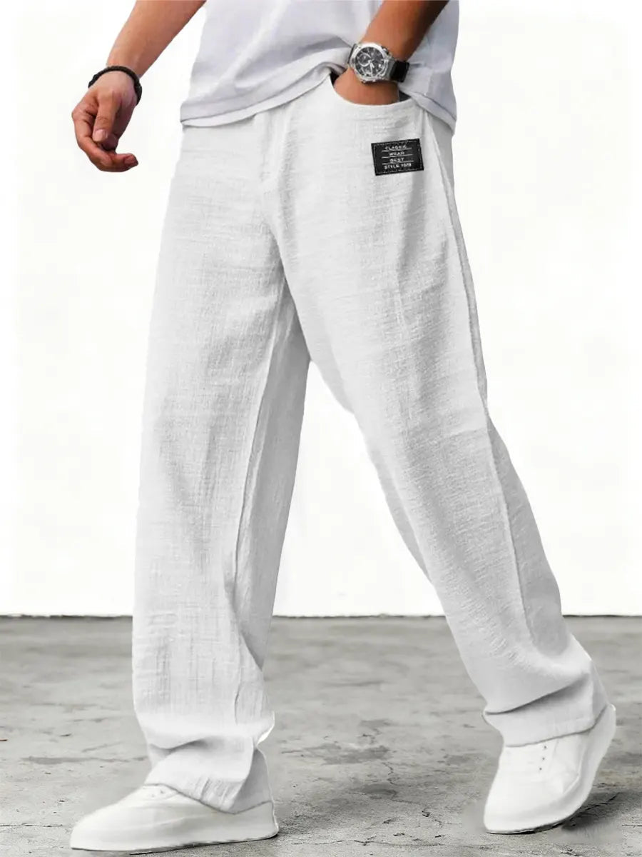 Men's Wide-Leg Cotton-Blend Pants – Relaxed Straight Fit