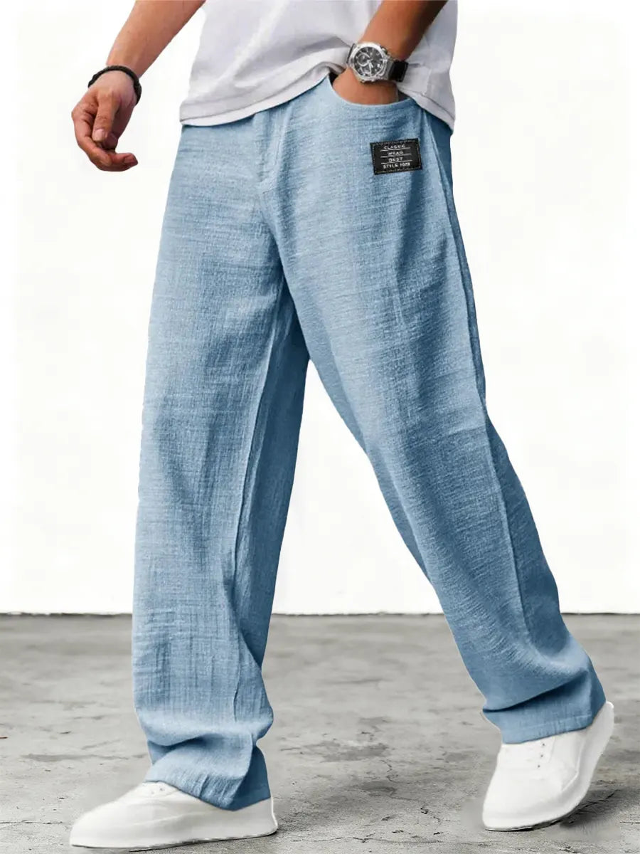 Men's Wide-Leg Cotton-Blend Pants – Relaxed Straight Fit