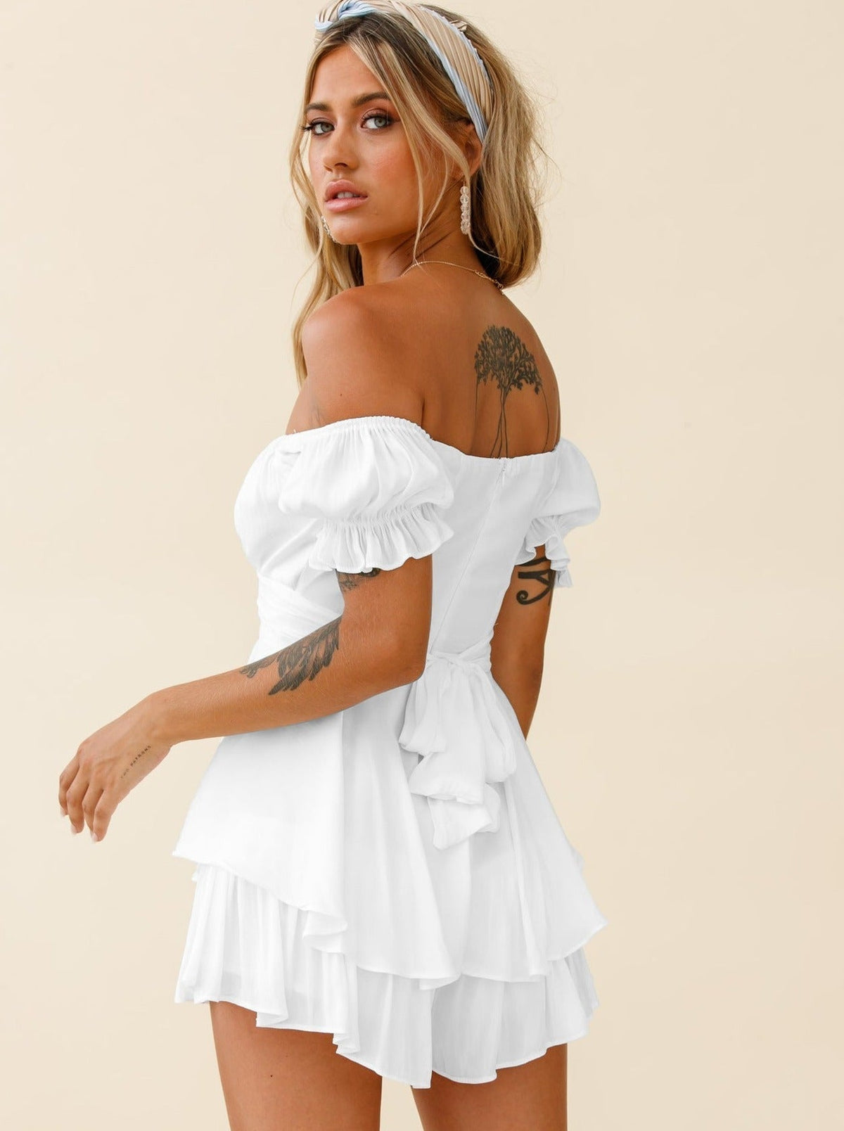 Women's Off-Shoulder Mini Dress – Tiered Ruffle Skirt