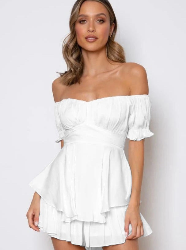 Women's Off-Shoulder Mini Dress – Tiered Ruffle Skirt