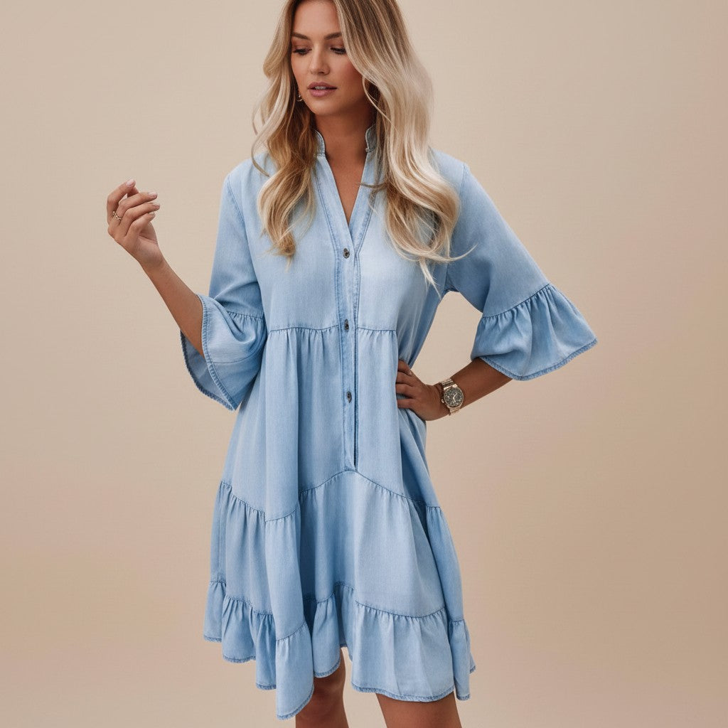Women's Denim Midi Dress – Half Sleeve Relaxed Fit