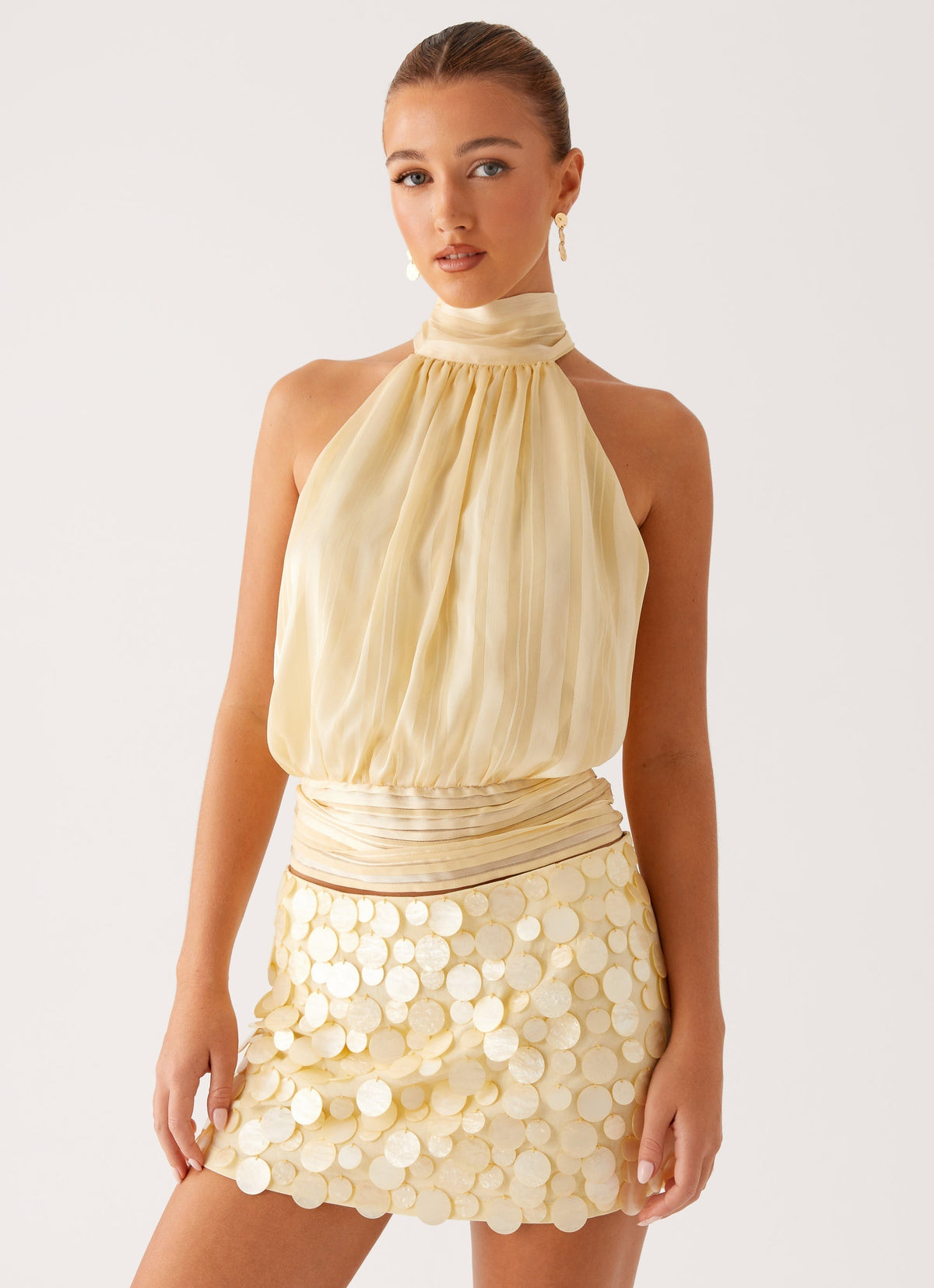 Women's Embellished Mini Skirt – Layered Disc Surface