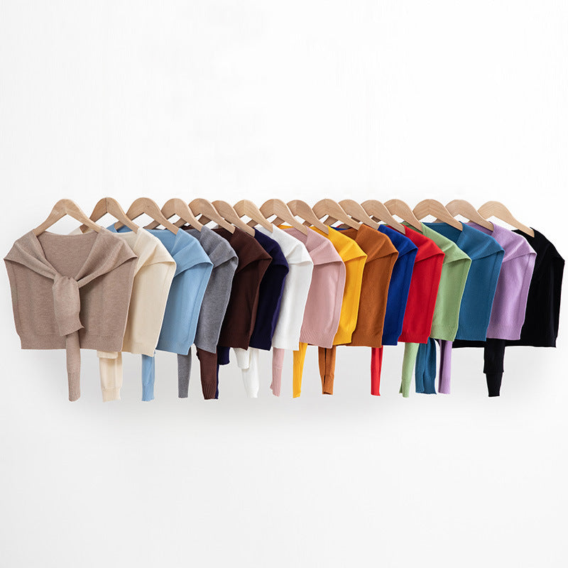 Women's Knit Shoulder Wrap – Tie Front Bolero