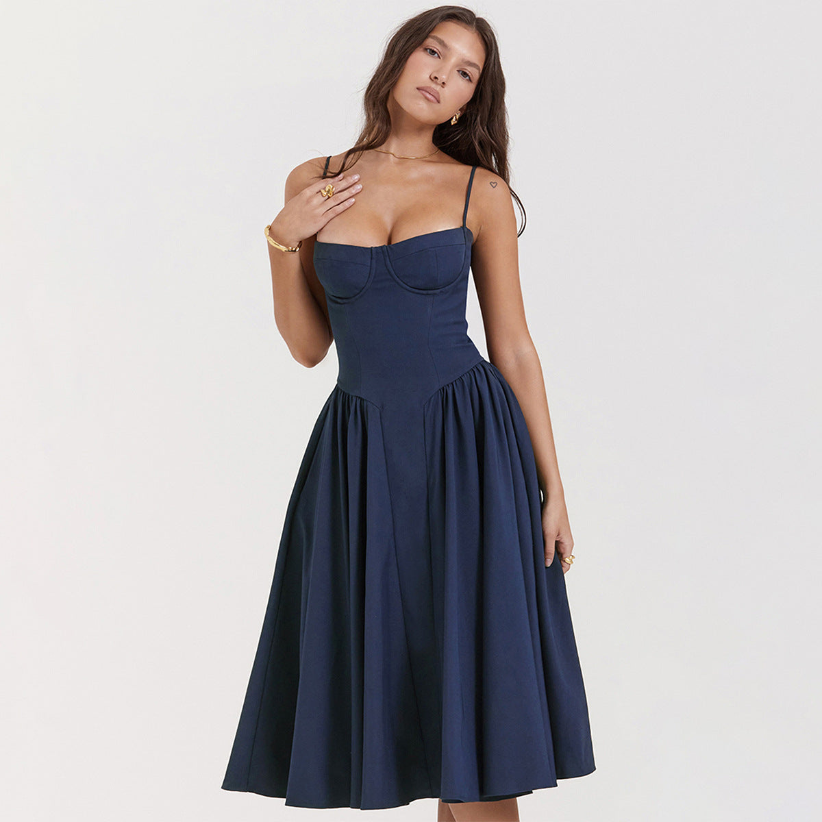 Women's Corset Bodice Midi Dress – Adjustable Strap Fit