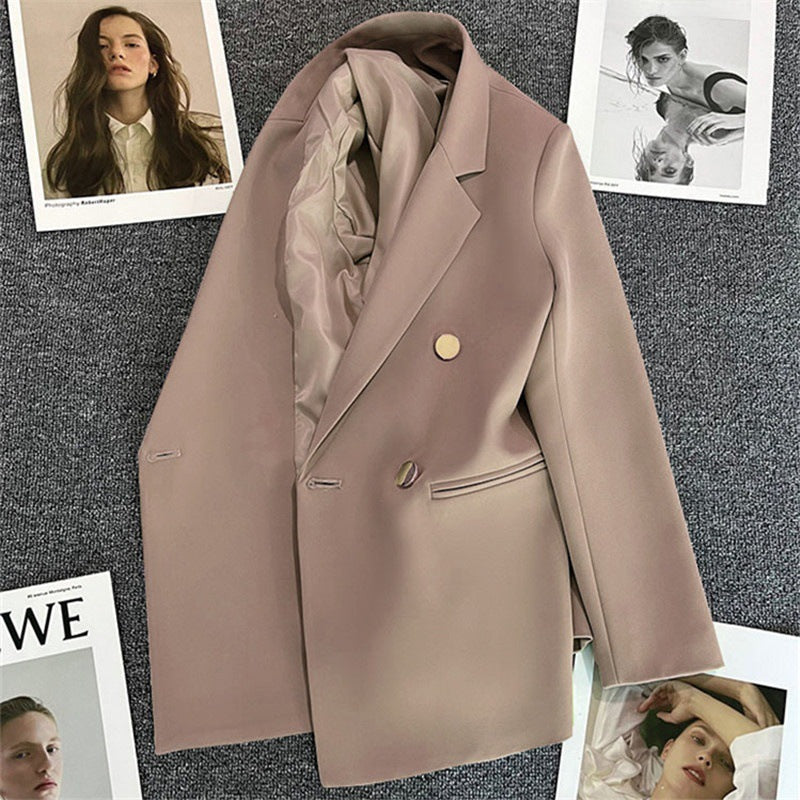 Women's Oversized Blazer – Metallic Double-Button Front