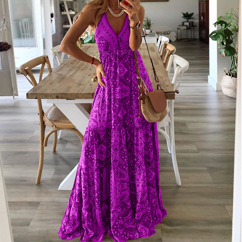 Women's V-Neck Maxi Dress – Flowing High-Waist Fit