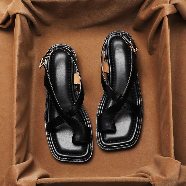 Women's Leather Sandal – Cross-Strap Low Heel