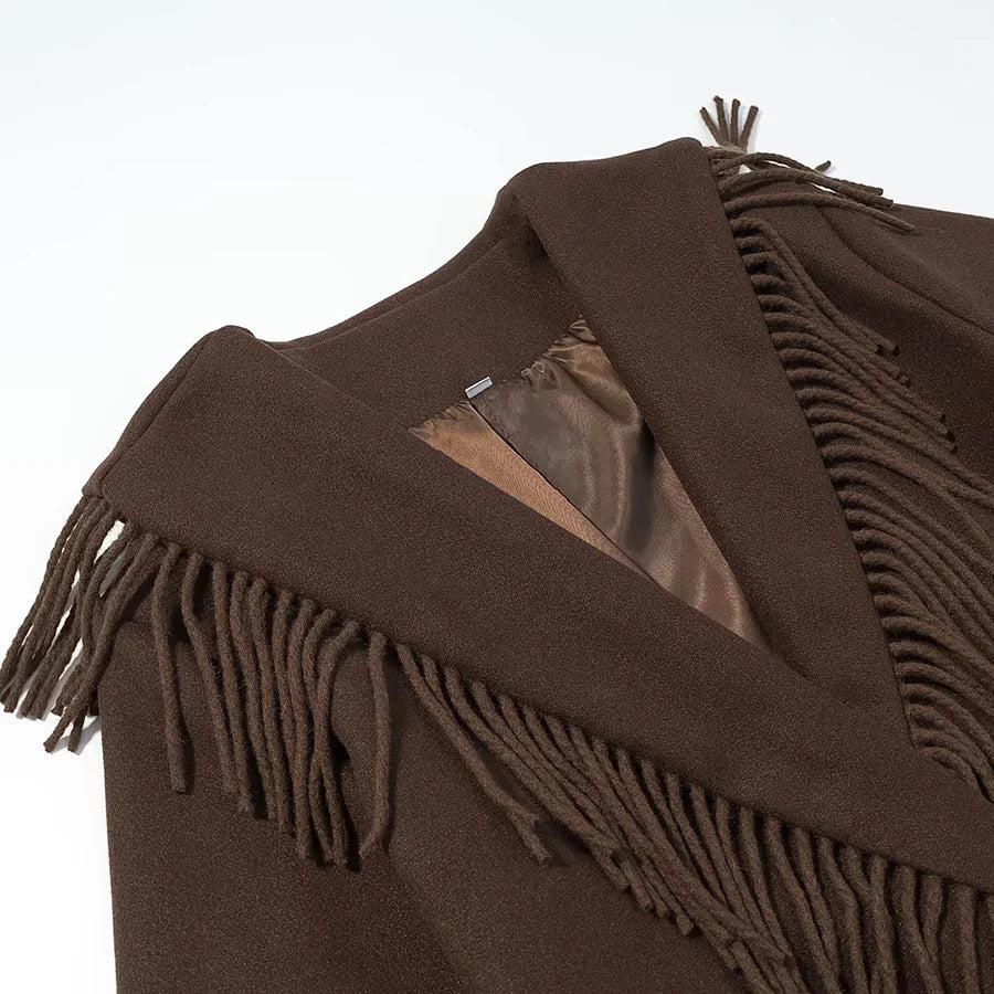 Women's Fringed Coat – Shawl Collar Belted
