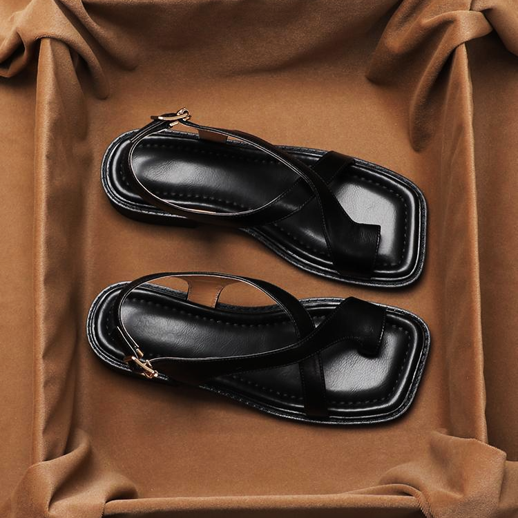 Women's Leather Sandal – Cross-Strap Low Heel